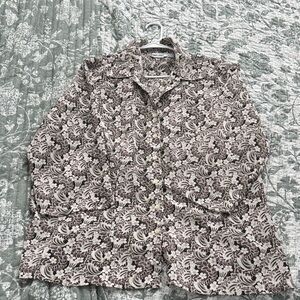Cabin Creek Patterned Flower Blouse - Green, Brown and Cream